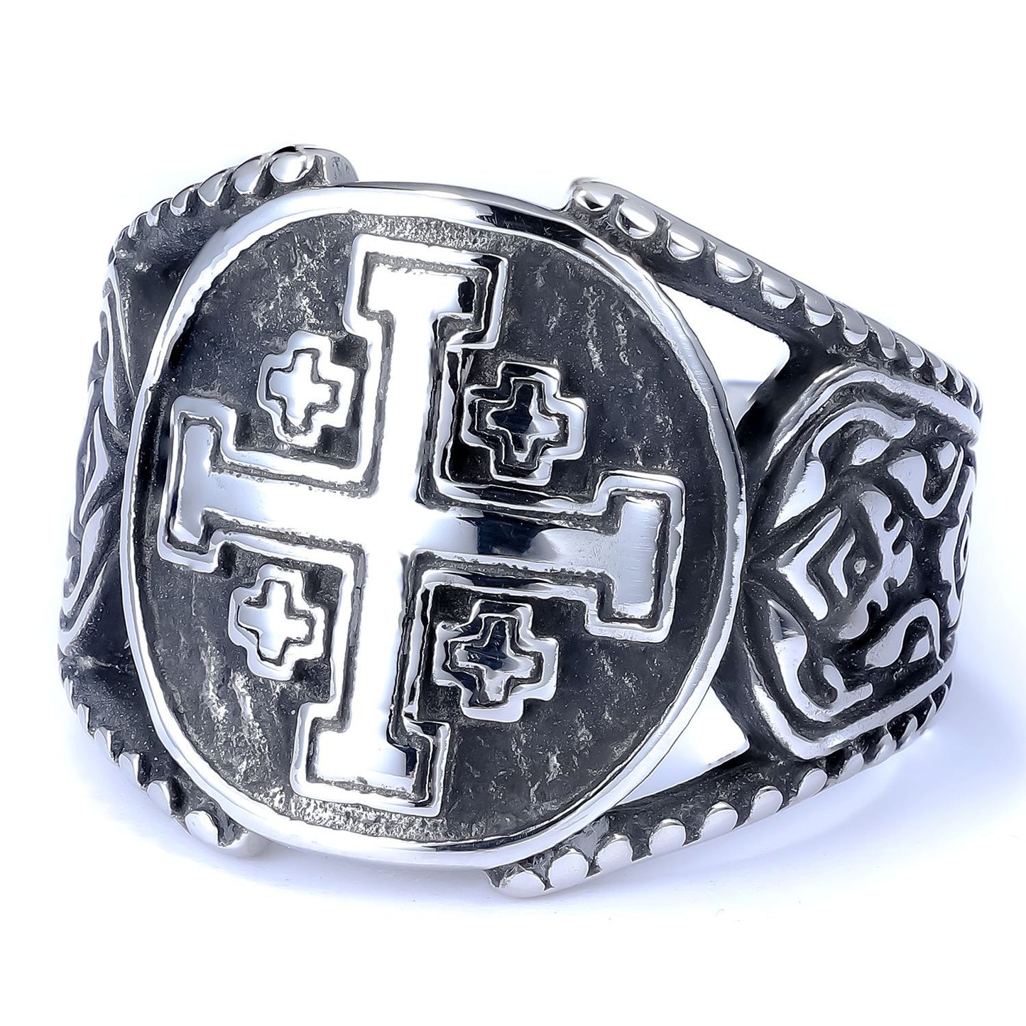 Men's Aesthetic Lorin Cross Black Polished Stainless Ring
