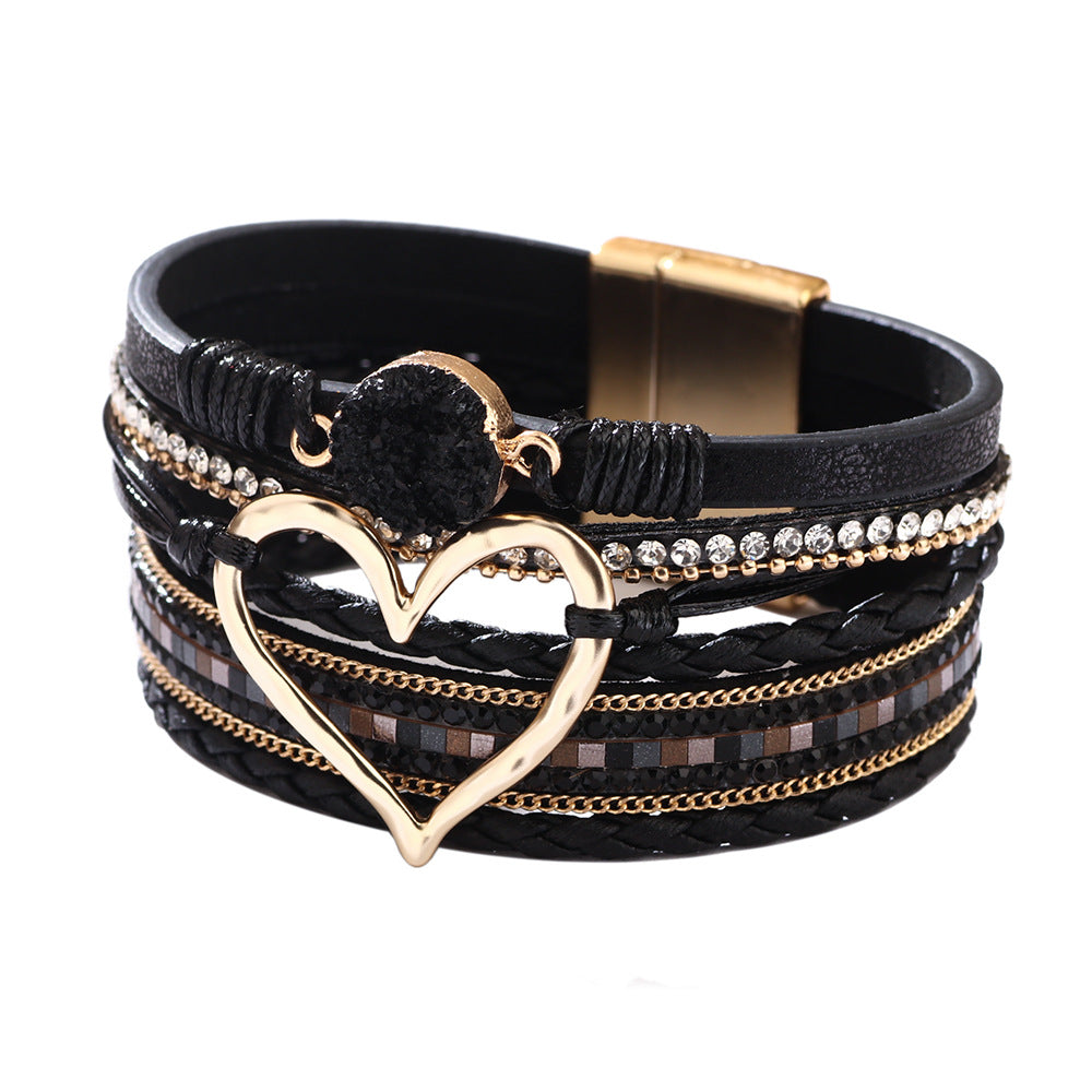 Women's Bohemian Heart Shape Rhinestone Magnetic Gift Bracelets