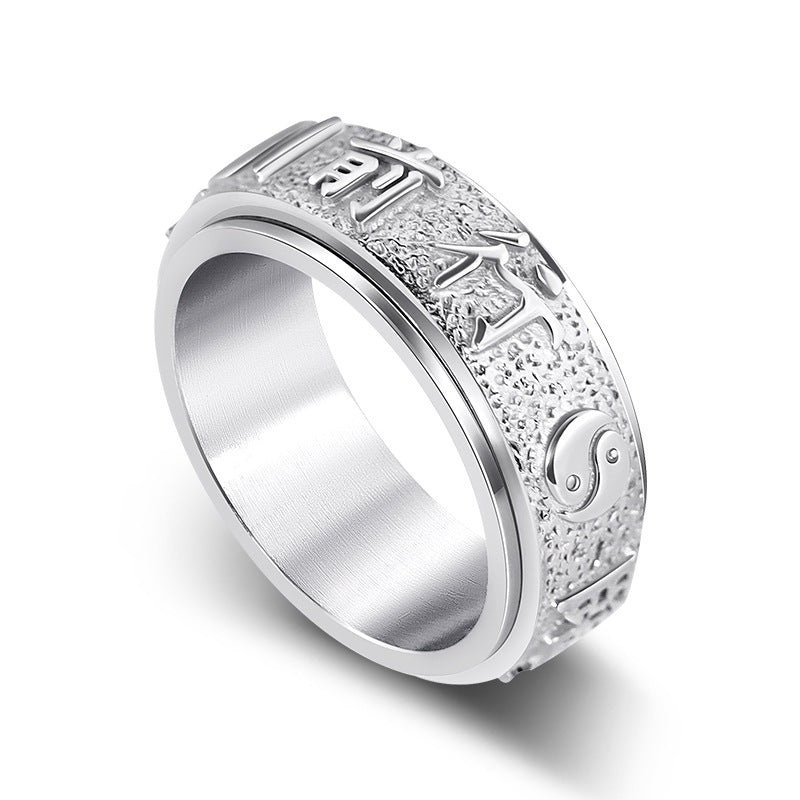 Men's Word Mantra Gossip Rotating Titanium Steel Taoist Stainless Ring
