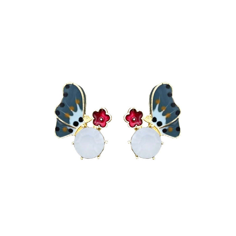 Boucles d'oreilles en émail pour femmes, peinture à l'huile, atmosphère, goutte à goutte, papillon, aiguille en argent