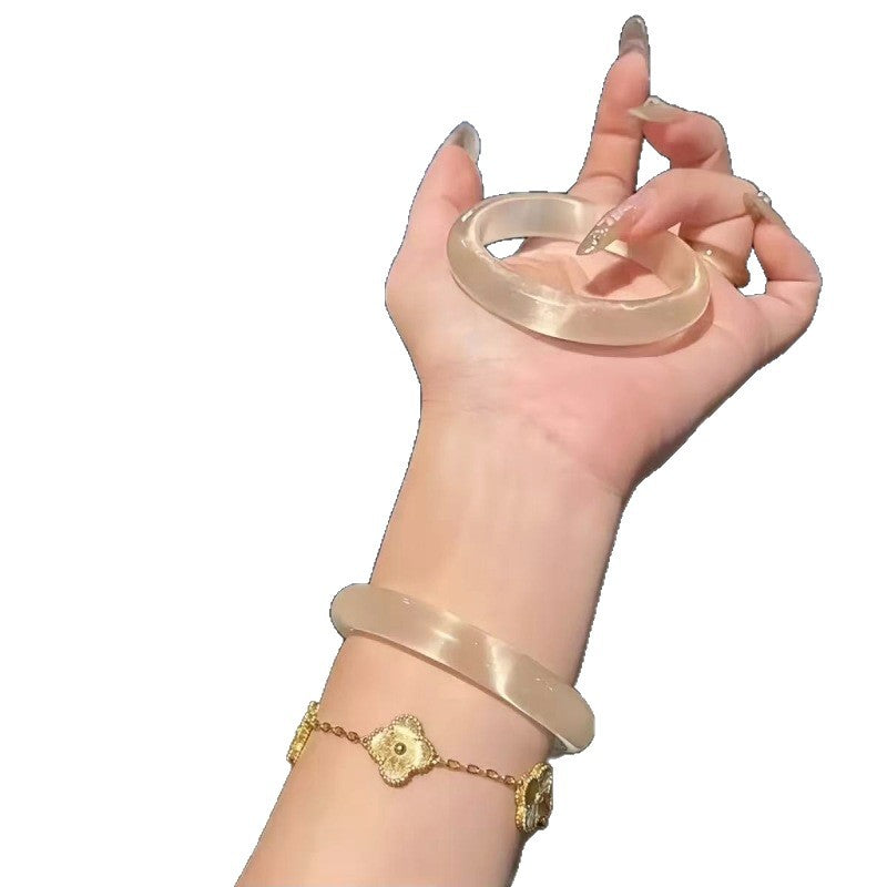Eye White Moonlight Grapefruit Pink Crystal Chalcedony Flat Bracelets