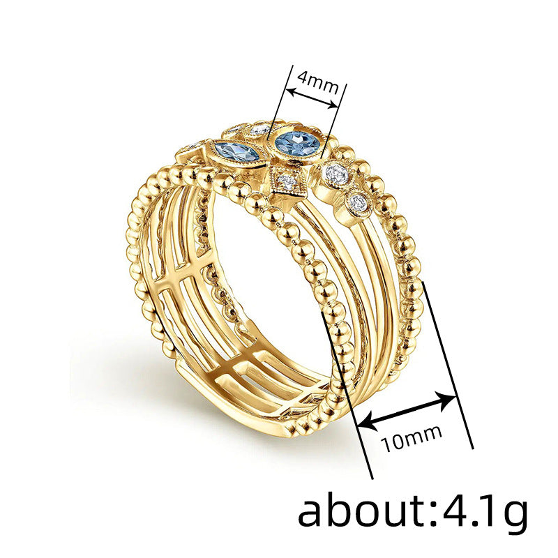 Shi Palace Style Geometric Arrangement Multilayer Female Exotic Ring