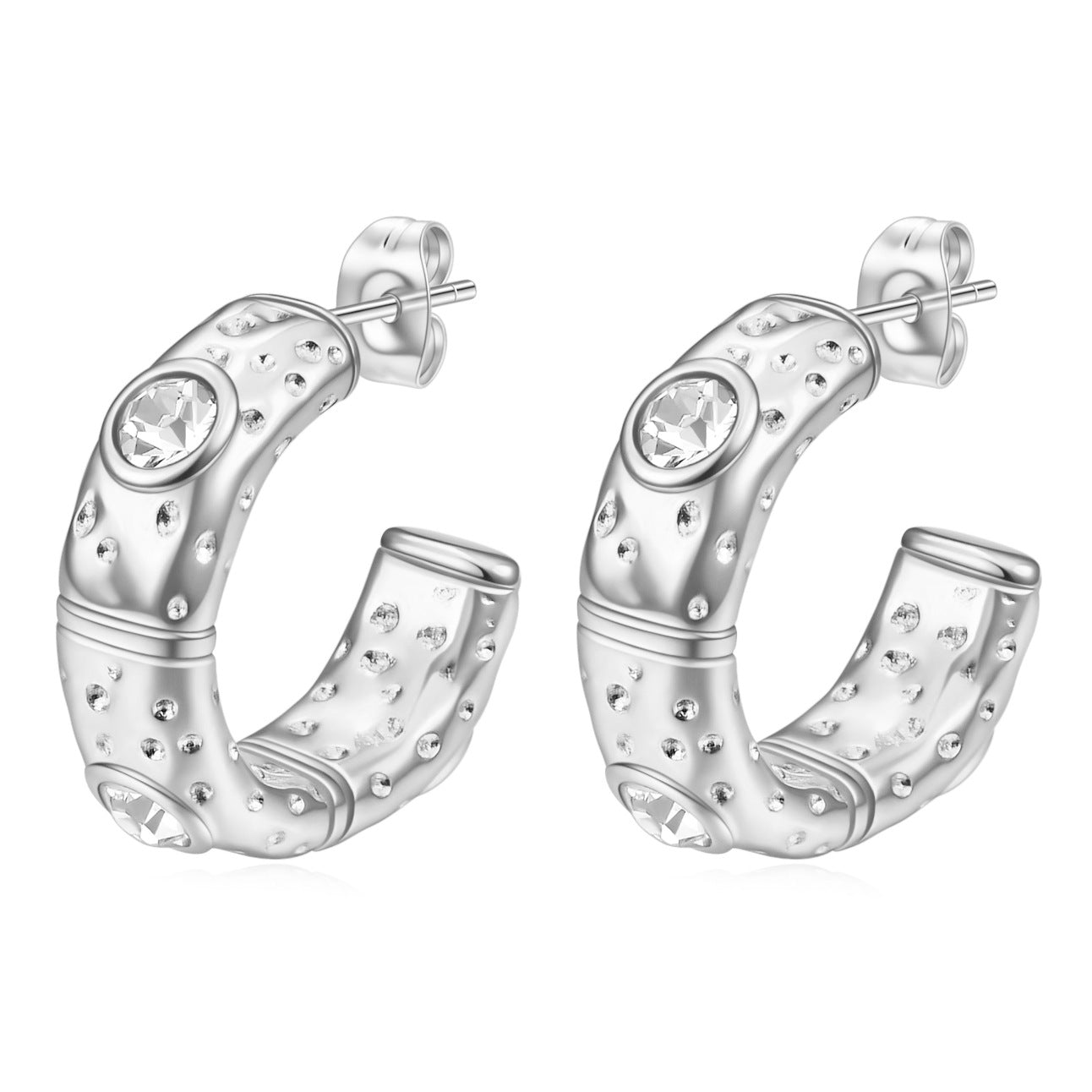 Inlaid White Zircon Shaped Stainless Steel Earrings