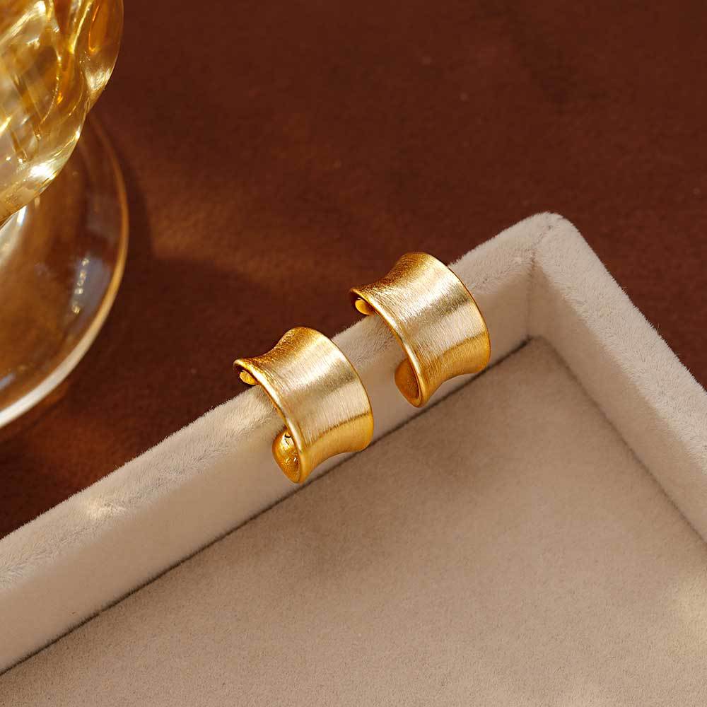 Design Shaped Metal Brushed High-grade Frosty Earrings