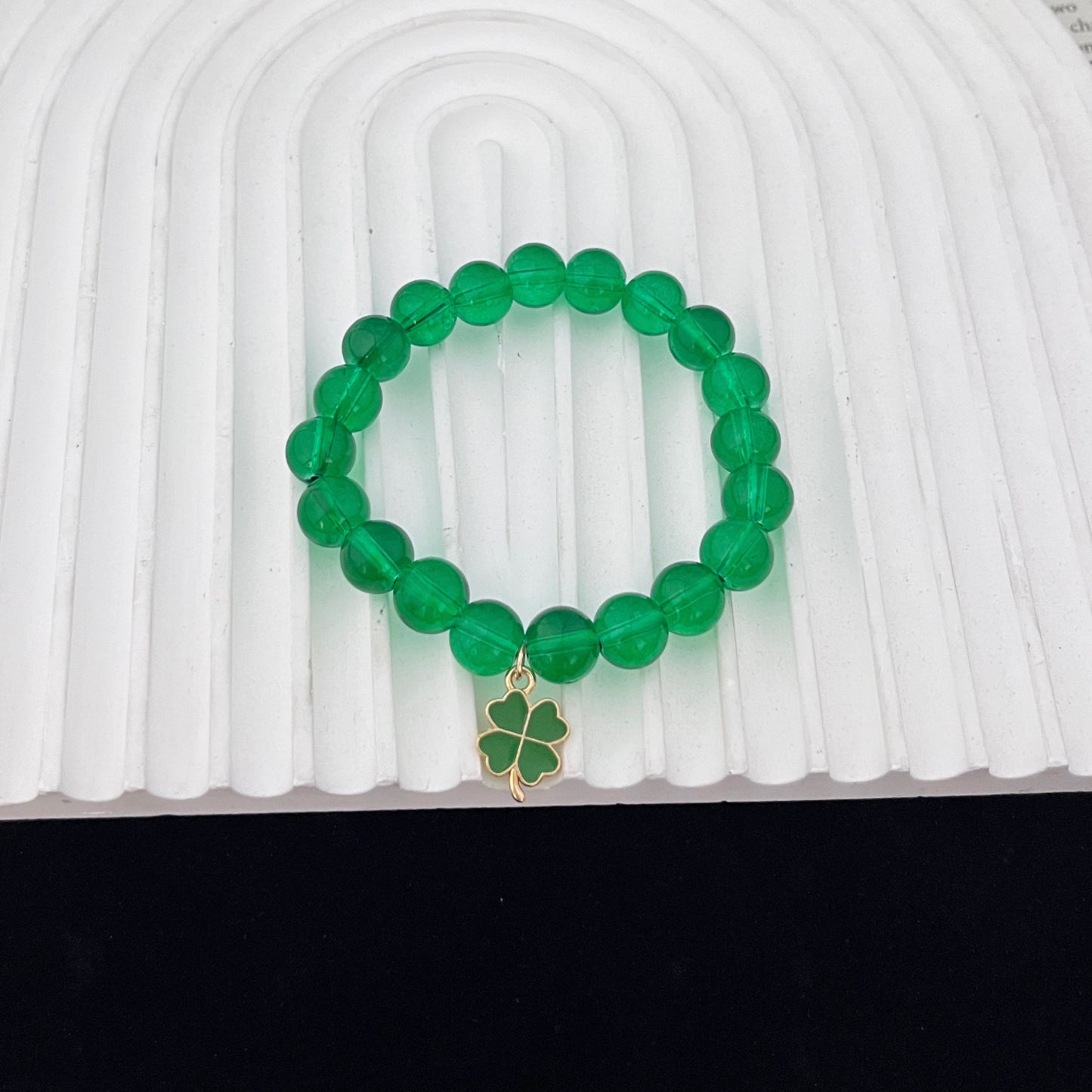Women's Green Natural Stone Clover Heart Of Bracelets