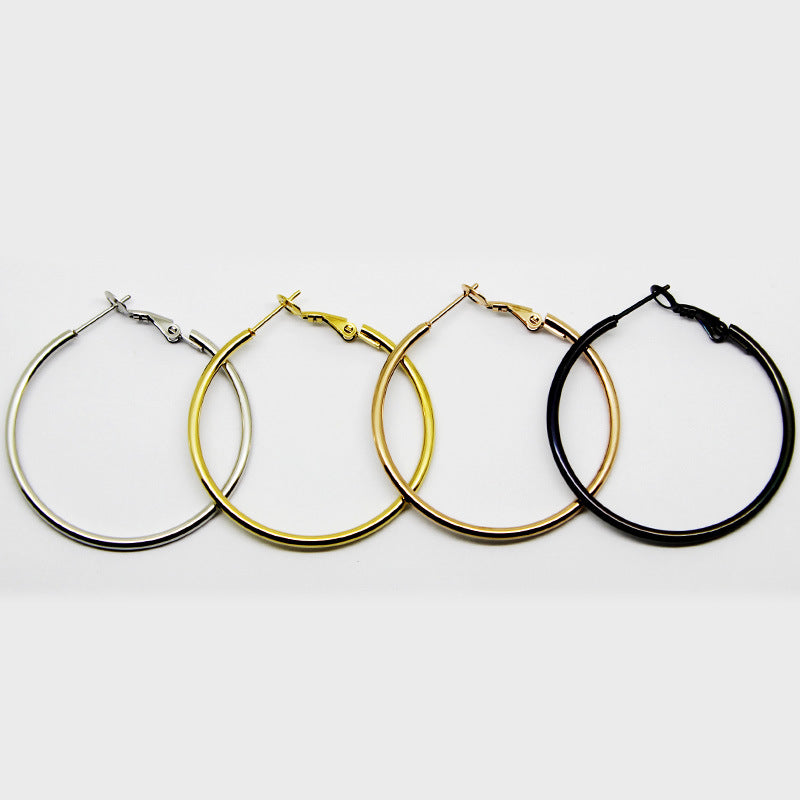 Fashion Stainless Steel Spring Clip Shrimp Bow Buckle Large Circle Earrings