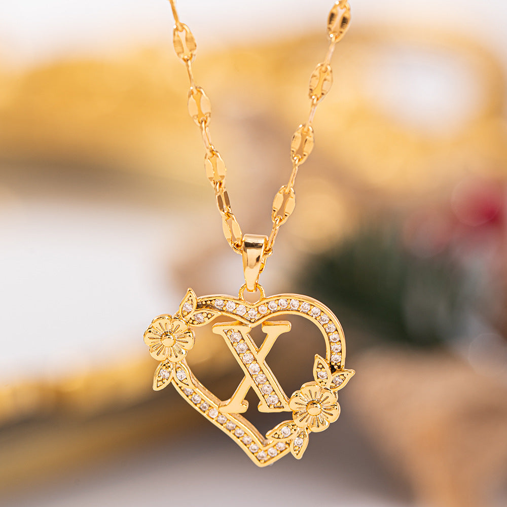 Affordable Luxury Fashion Letter Love Trendy Copper Inlaid Zircon Clavicle Necklace