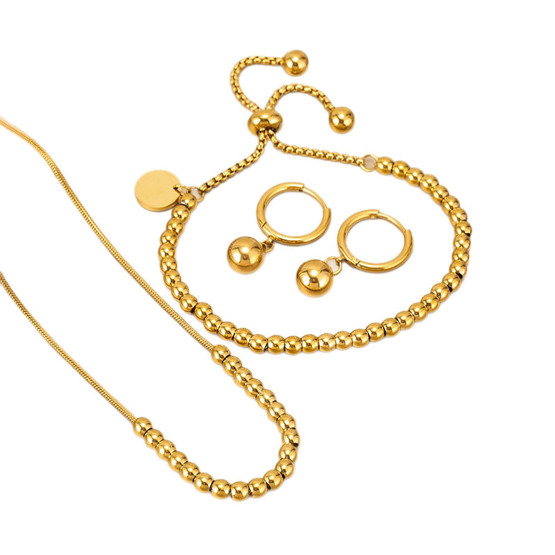 Women's Luxury Gold Bean Titanium Steel Simple Clavicle Chain Jewelry Set