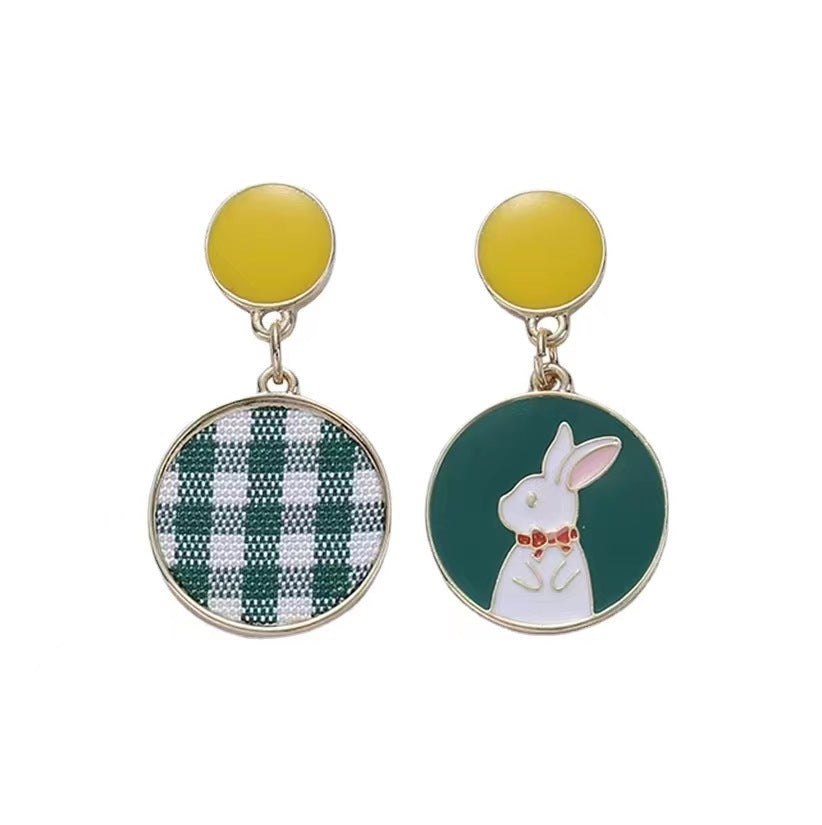 Asymmetric Design Bunny Simple Round Drop Oil Contrast Color Fun Earrings