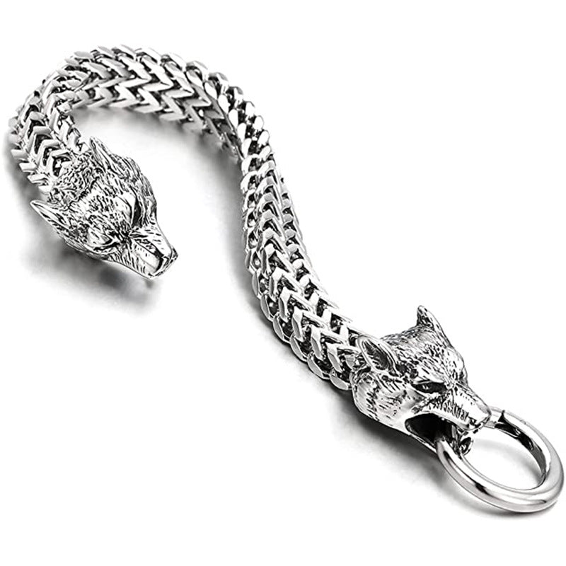 Men's Stainless Steel Wolf Head Chain Retro Bracelets