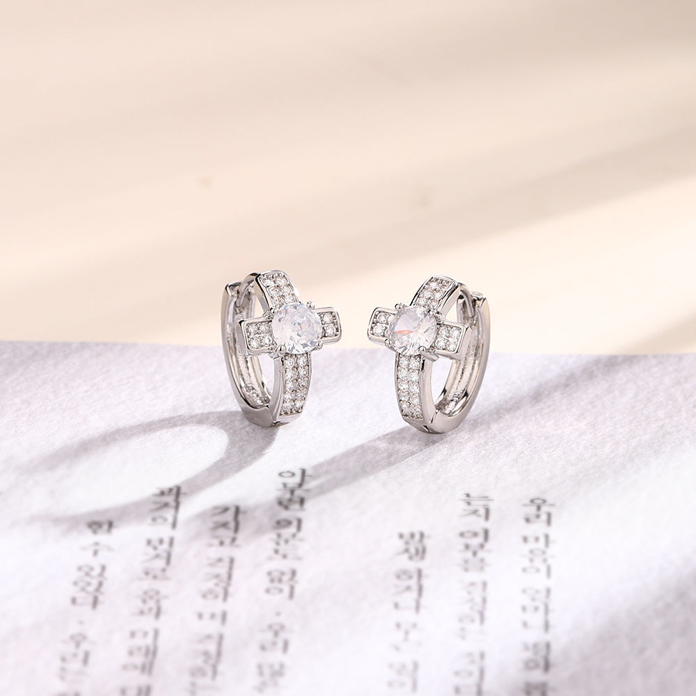 Men's & Women's Cross Trendy Fashion Handsome Street Shot Super Flash Zircon Ear Buckle