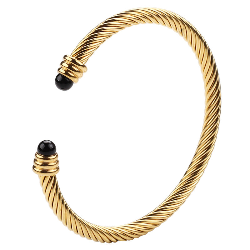 Wire Stainless Twisted Colorful Zircon Couples Openings Bracelet