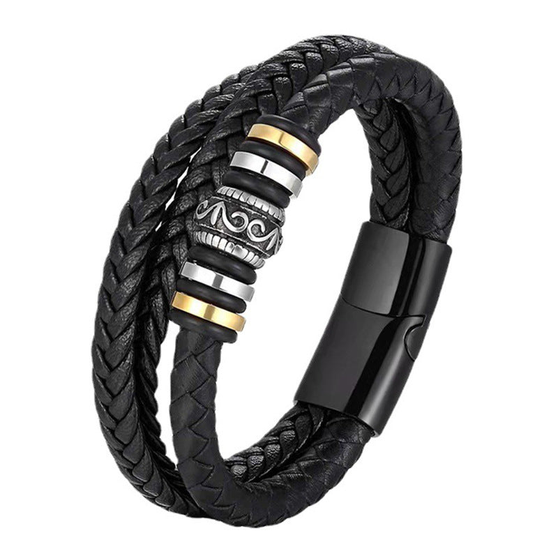 Men's Steel Color Woven Leather String Magnetic Bracelets