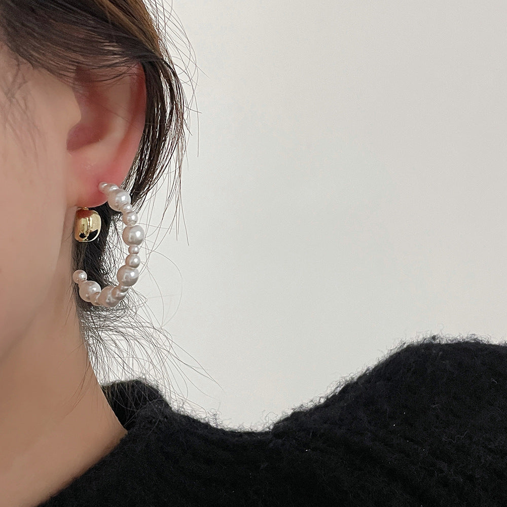 Pearl Sier Needle Shaped Little Golden Beans Graceful Earrings