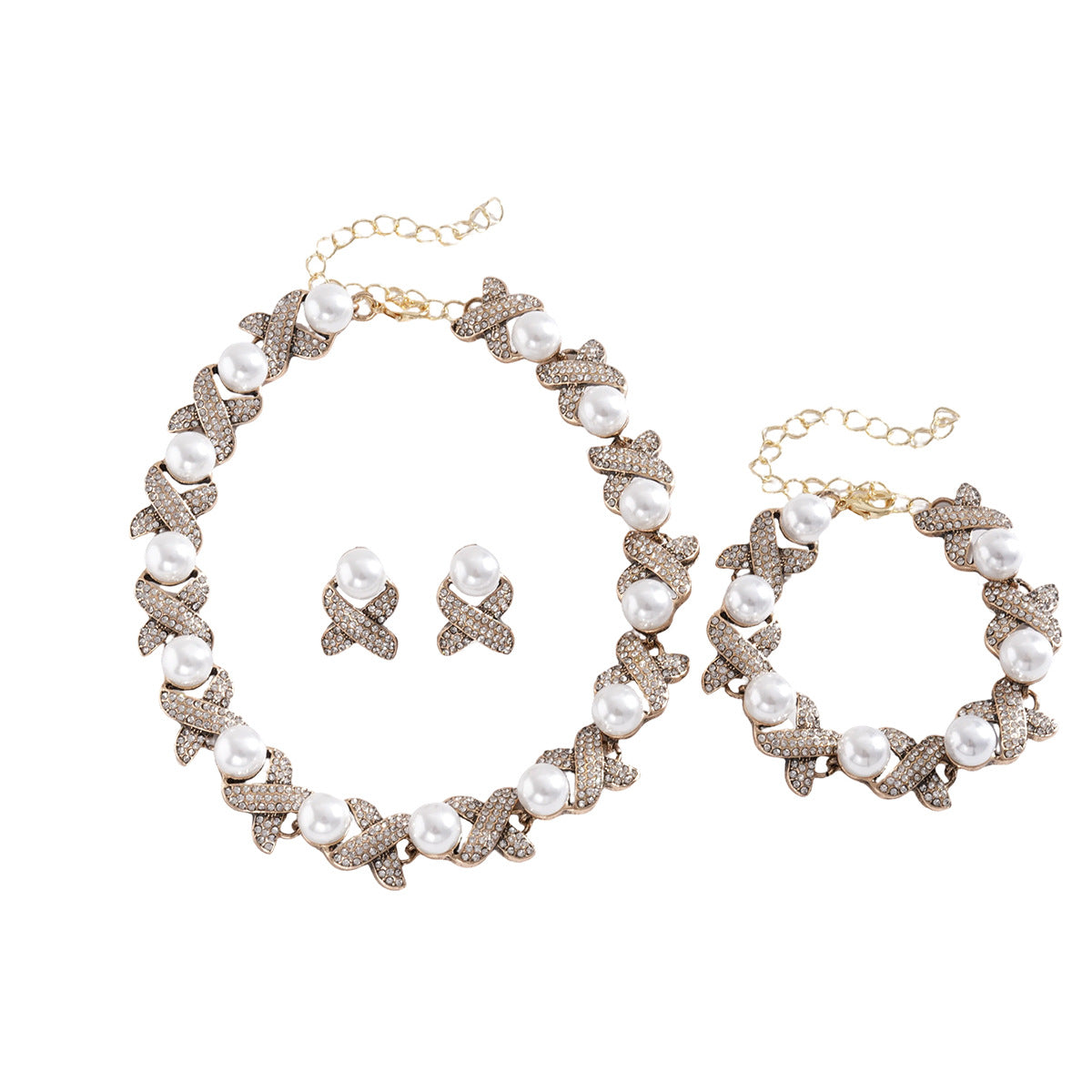Women's Round Pearl Light Luxury Minority Vintage Clavicle Chain Jewelry Set