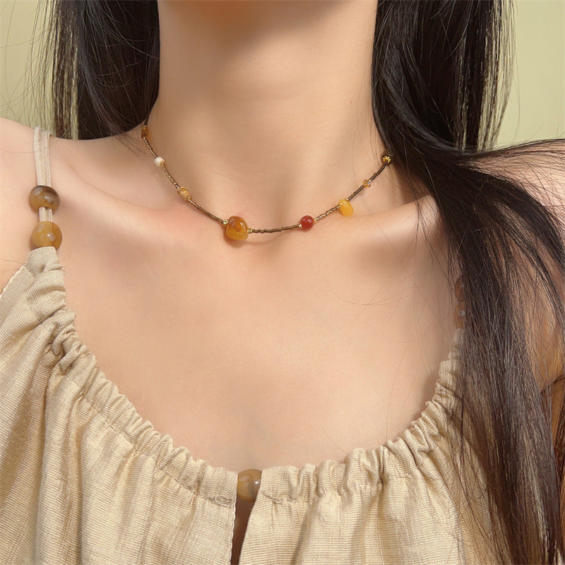 Agate Bead Fashion Advanced Titanium Steel Necklace