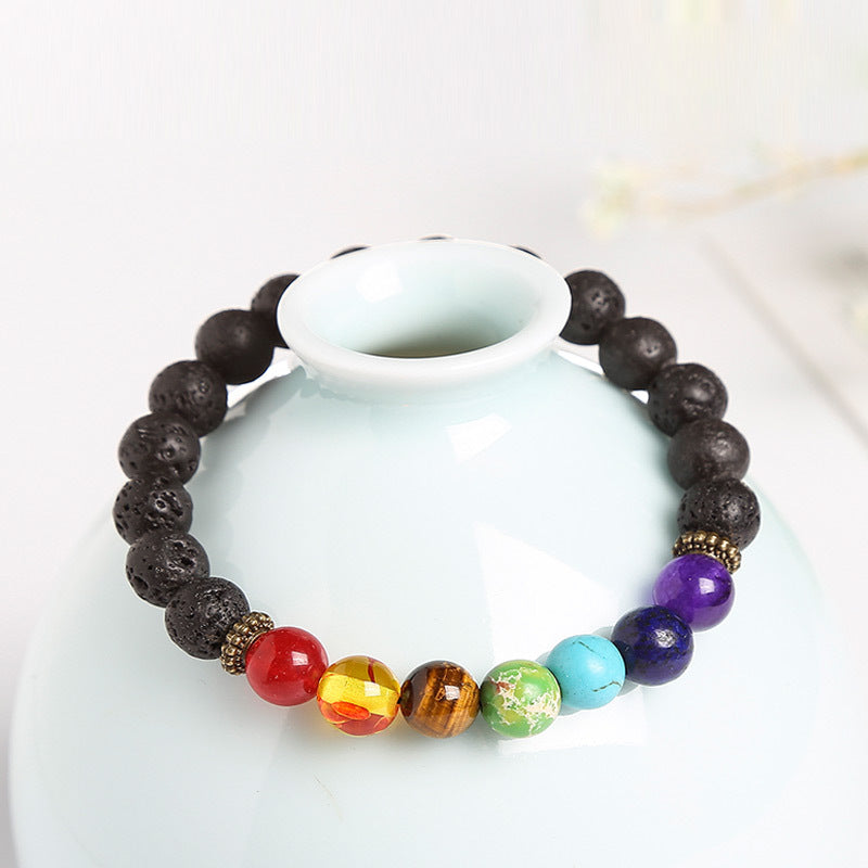 Bracelets de perles à cercle unique avec boule de couleur arc-en-ciel pour femmes