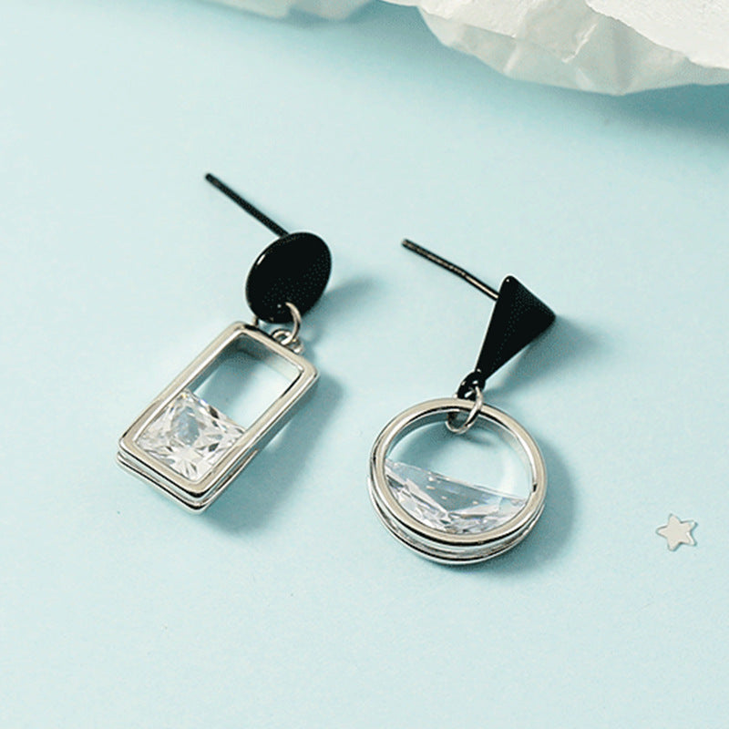 Hipster Asymmetric Half Diamond High Profile Earrings