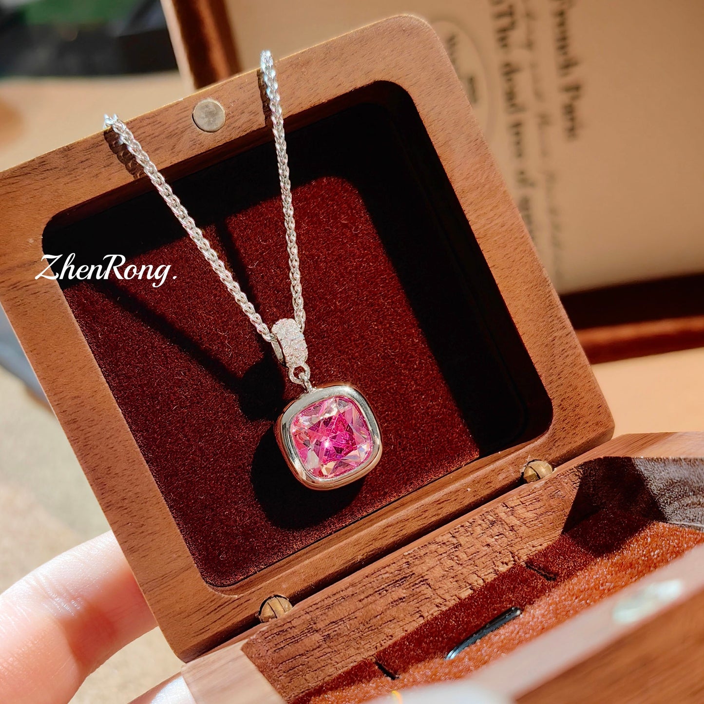 Women's Luxury French Small Square Sugar Cube Ear Aquamarine Plump Rose-red Jewelry Set