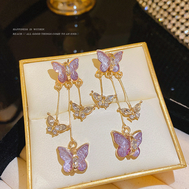 Women's Needle Purple Butterfly Light Luxury High-grade Earrings