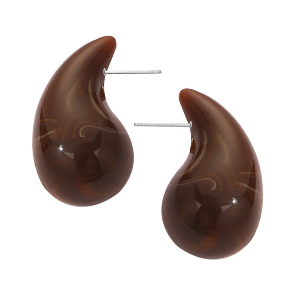 Fashion Simple Casual Style Resin Water Drop Shape Titanium Steel Earrings