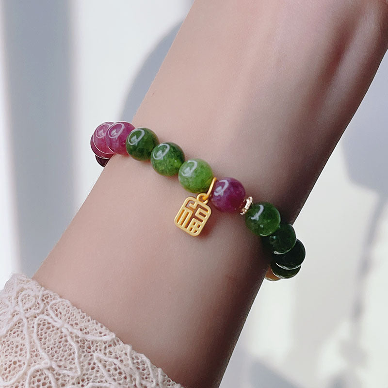 Damen Retro Jade Einfache Segenskarte Ethno-Stil Perlenarmbänder