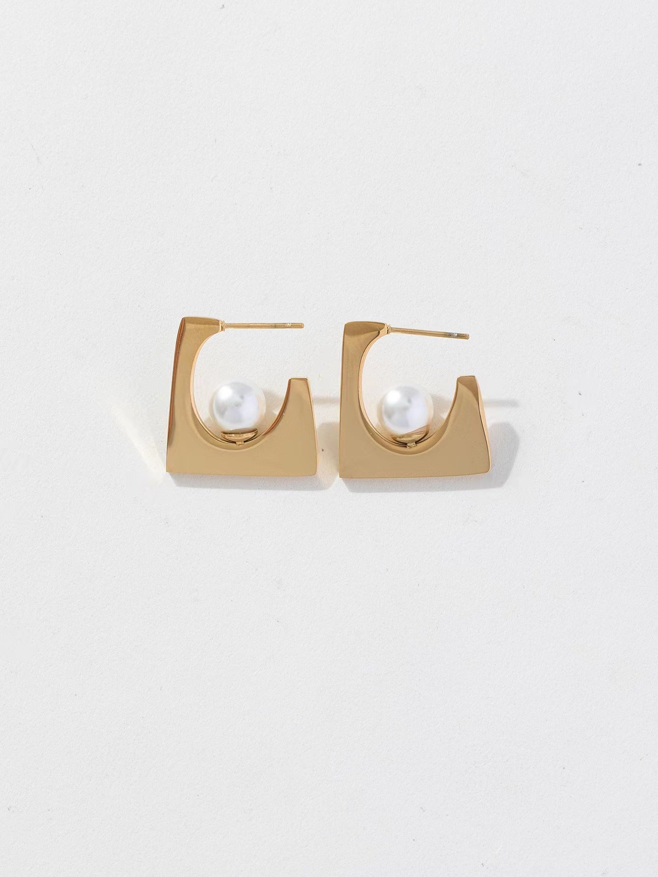Geometric Square Pearl Titanium Steel No Jewelry Set
