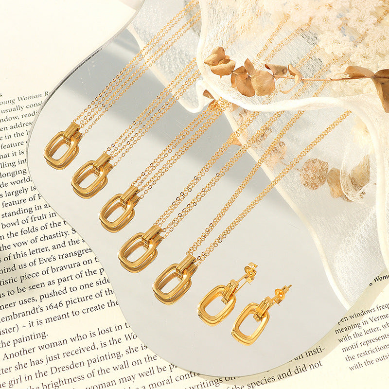 French Retro Oval Titanium Steel Geometric Necklaces