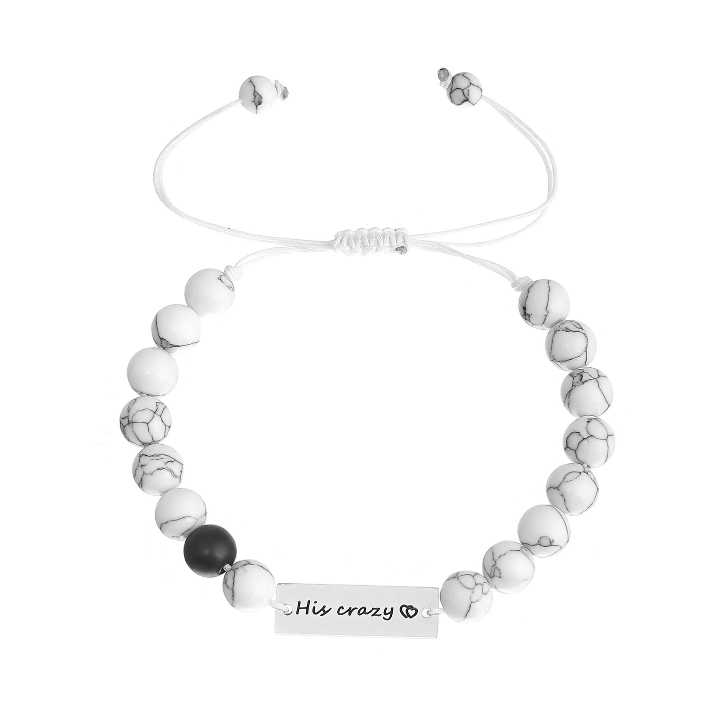 Women's & Men's Stainless Steel Lettering White-barked Pine Black Frosted Bracelets