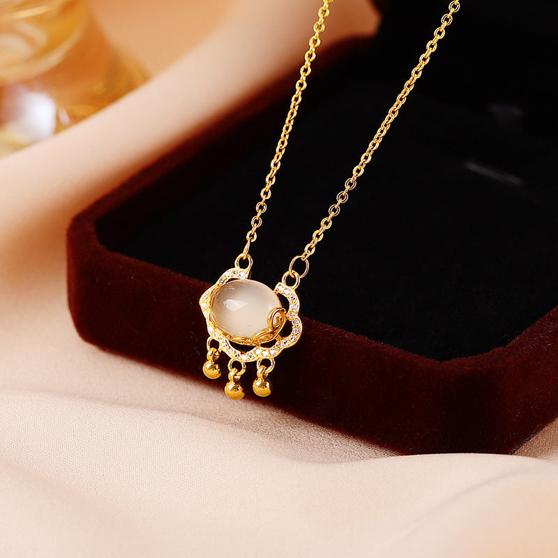 Lock Light Luxury Minority White Chalcedony Longevity Sweater Chain Necklaces