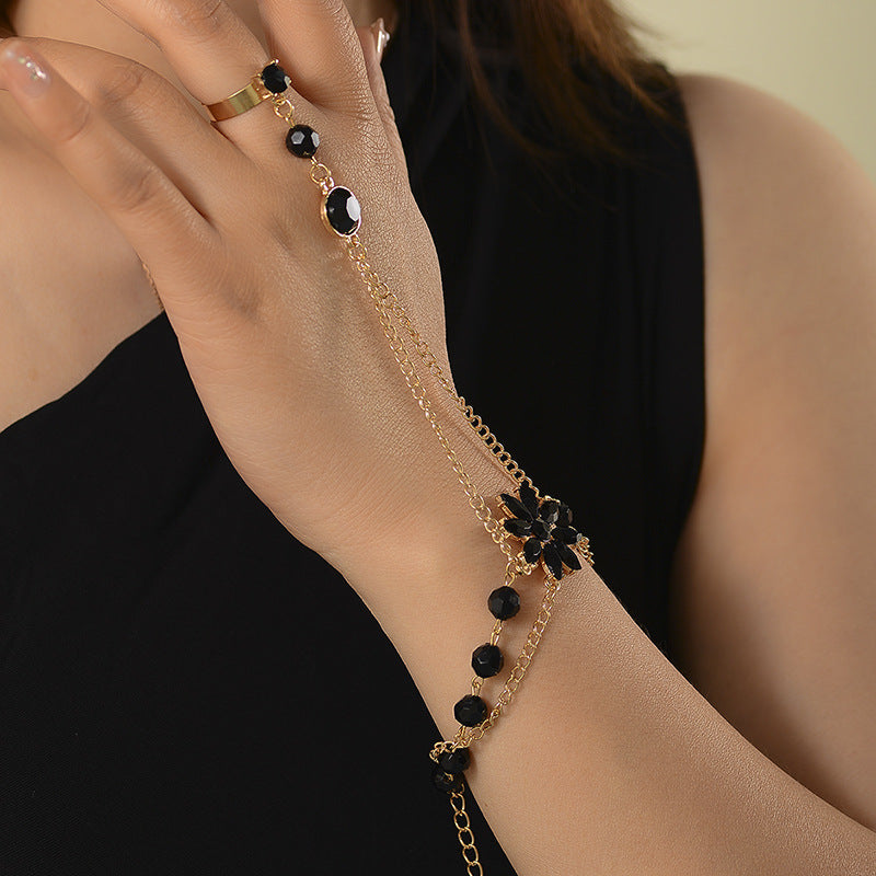 Women's Light Luxury Minority Black Zircon Flower Bracelets