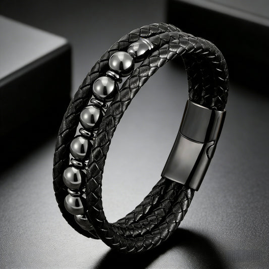 Men's Woven Leather Color Beaded Source Bracelets