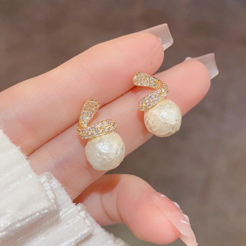 Fashion Simple Gentle Versatile Zircon Cotton Beads Niche Unique Design Earrings