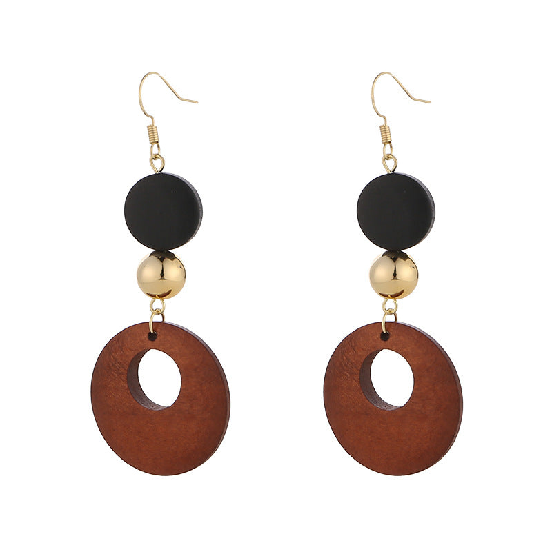 Unique Design Sense High-grade Light Luxury Minority Wood Long Earrings