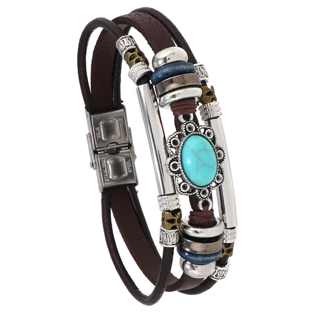 Men's Steel Tube Leather Hand-woven Cowhide Small Bracelets