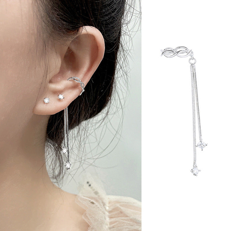 High-grade Long Earless Geometric Tile Chain Ear Clip