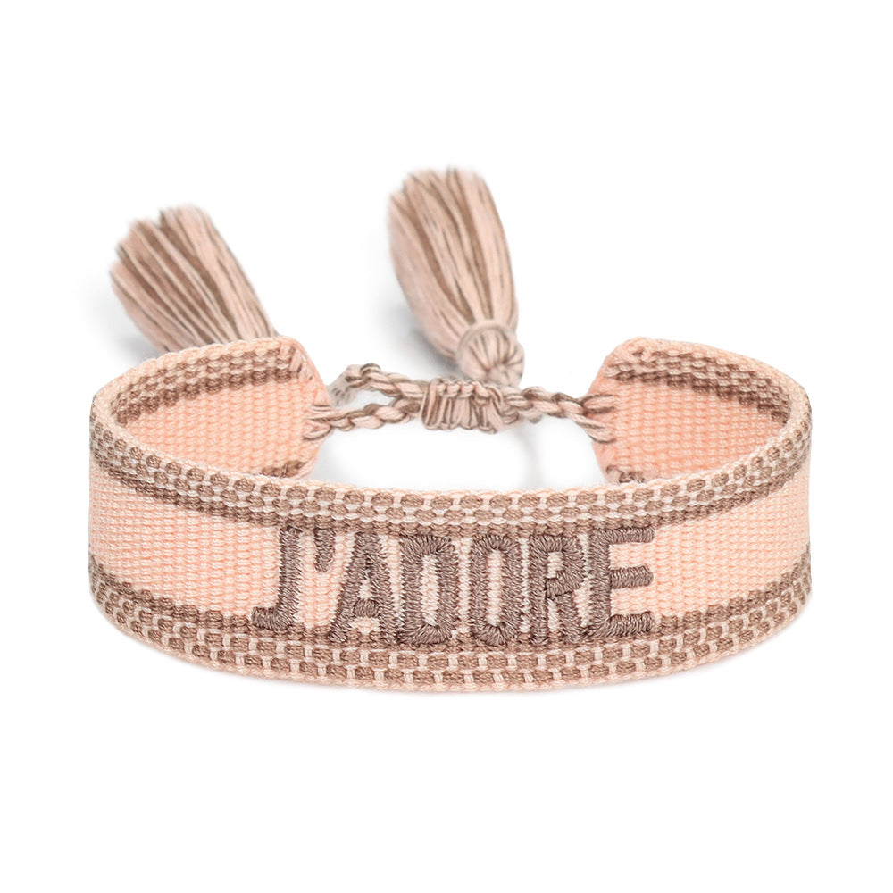 Women's Embroidered Letter Ribbon Carrying Strap Hand Bracelets