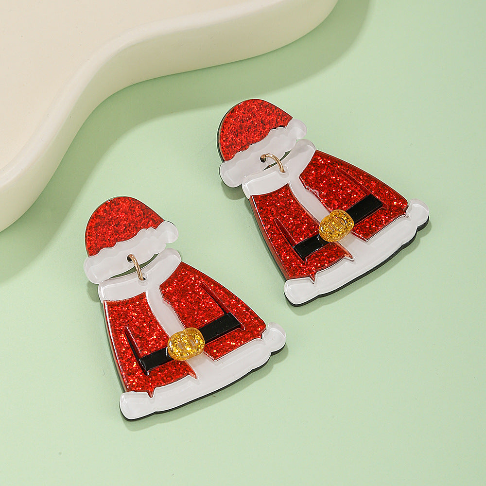 Women's Christmas Clothes Hat Personality Stitching Acrylic Earrings