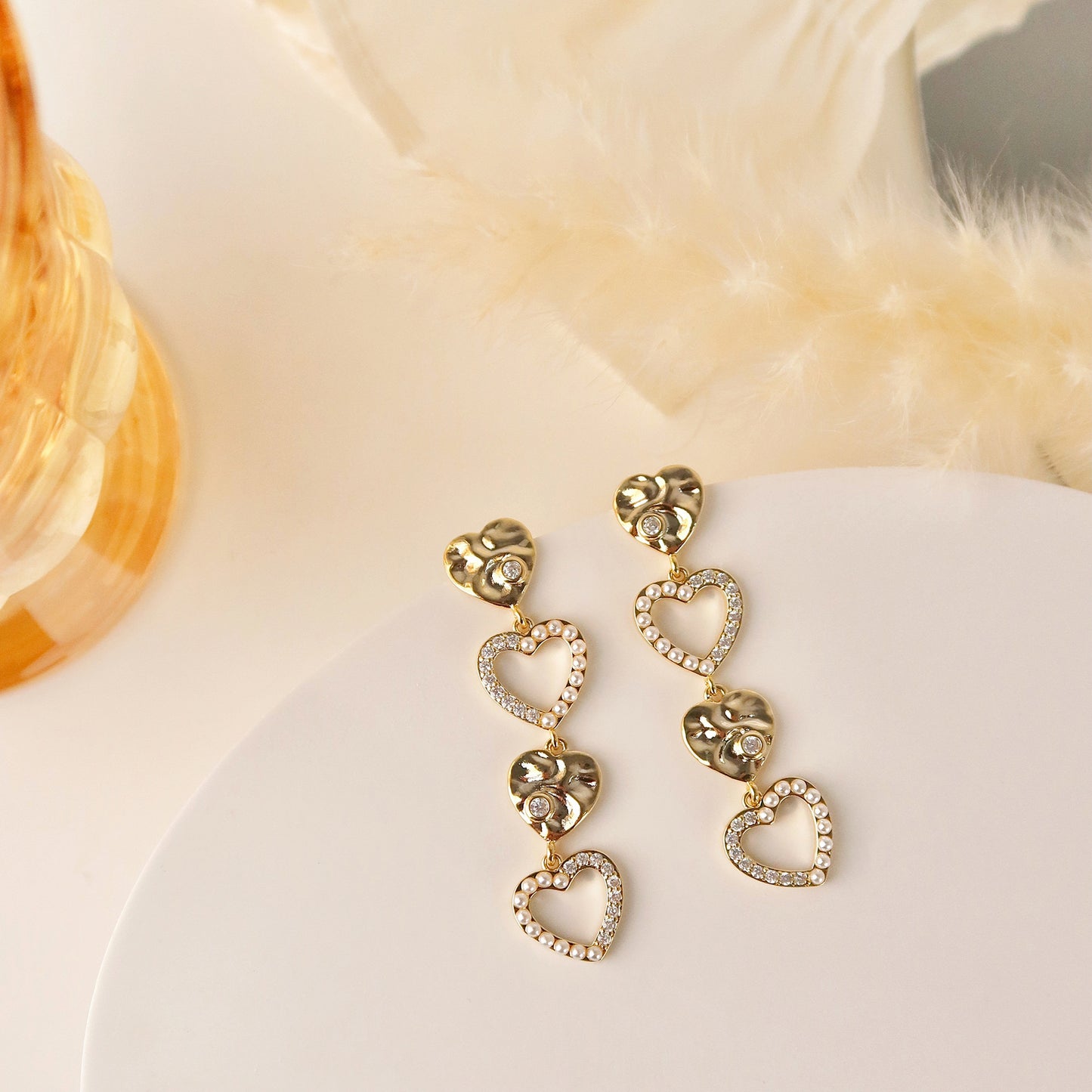 Champagne Love Pearl Long Refined Rhinestone Earrings