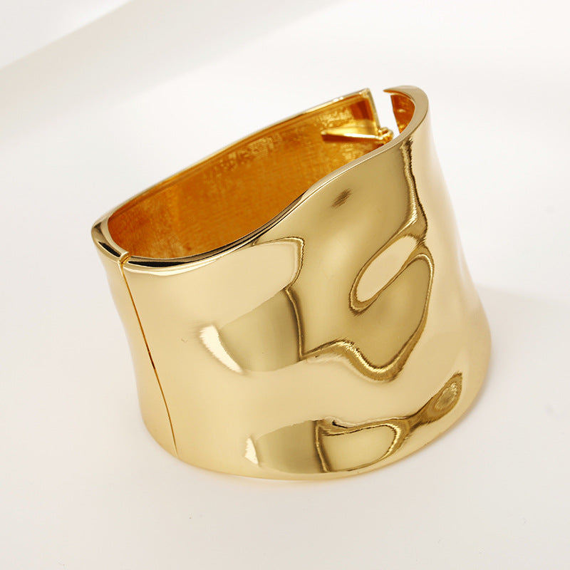 Women's Golden Wide-brimmed Glossy Electroplating Exaggerated Open-ended Bracelets