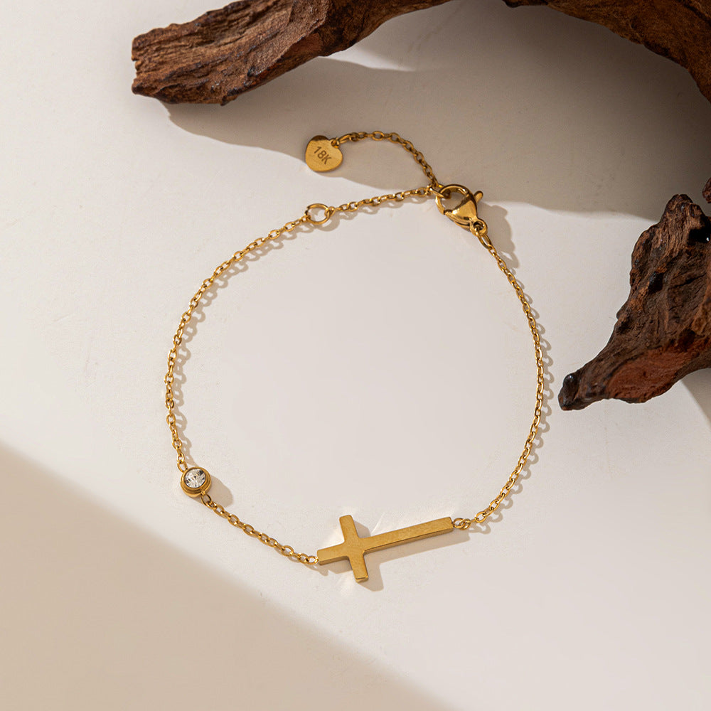 Niche Retro Simple Cross Female Gold Color Trendy Jewelry Set