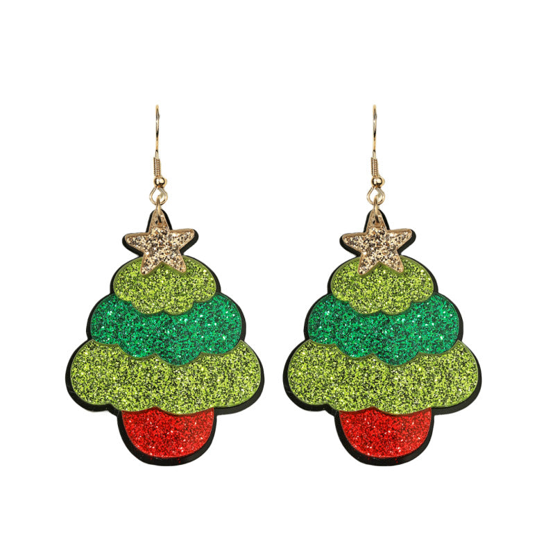 Boucles d'oreilles acryliques mignonnes et créatives en forme d'élan et d'arbre de Noël