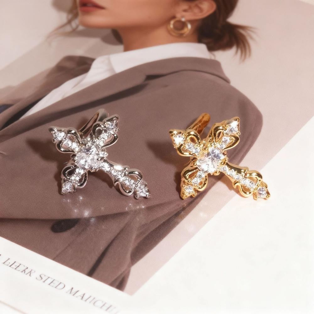 Women's Design Full Diamond Cross Exquisite Light Luxury Super Ear Clip