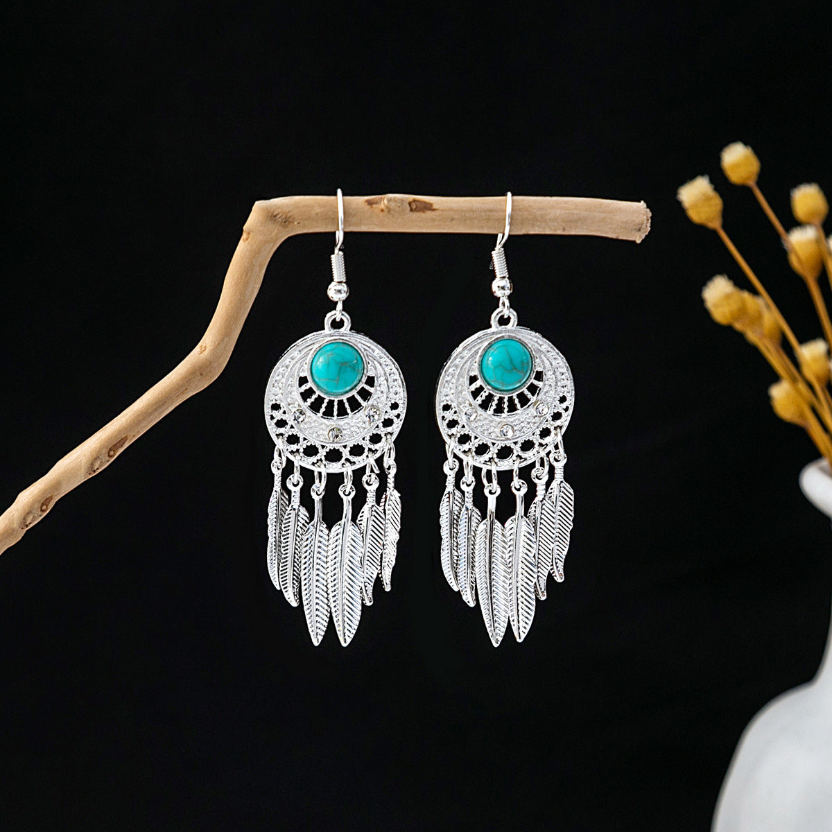 Tassel Turquoise Retro Minority Ethnic Style Earrings