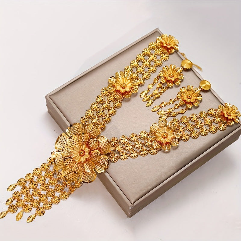 Women's Gold-plated Hollow Flower Tassel For African Jewelry Set