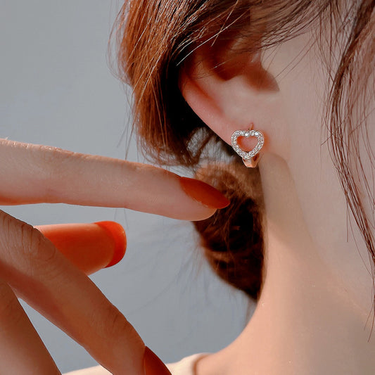 Gold Heart-shaped Sier Trendy Love Heart Female Korean Fashion Ear Rings