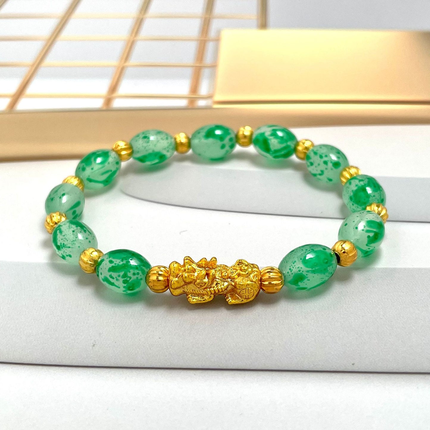 Women's Imitation Jade Agate Oval Alluvial Money Drawing Pi National Bracelet