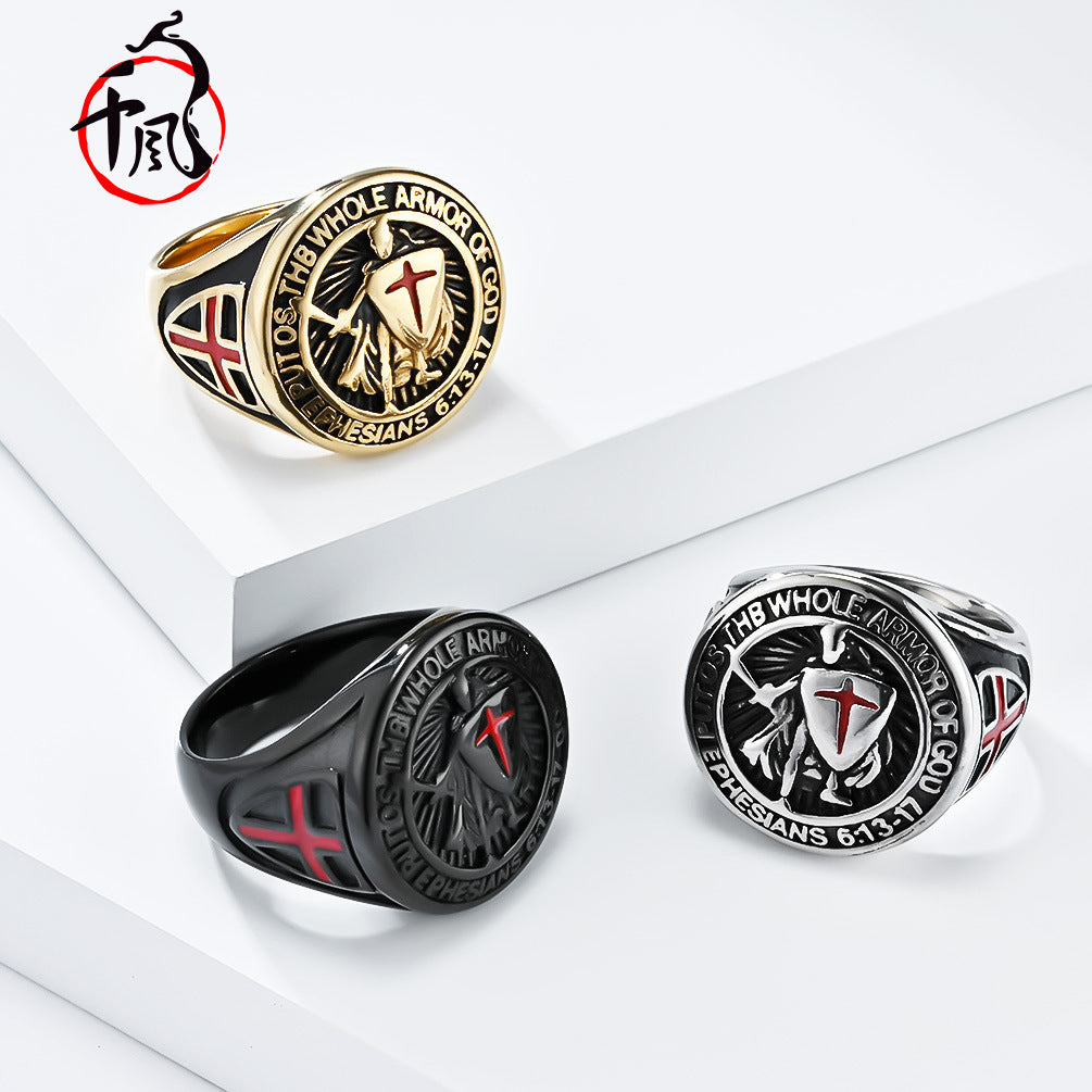 Templar Shield Cross Titanium Steel Niche Rings