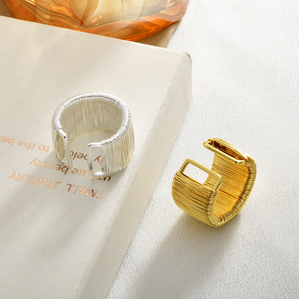 Woven Stripes Open-end Personality Irregular Wide Version Exaggerated Adjustable Ring