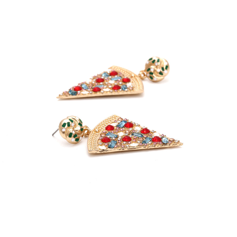 Women's Exaggerated Colorful Crystals Pizza Retro Geometric Earrings